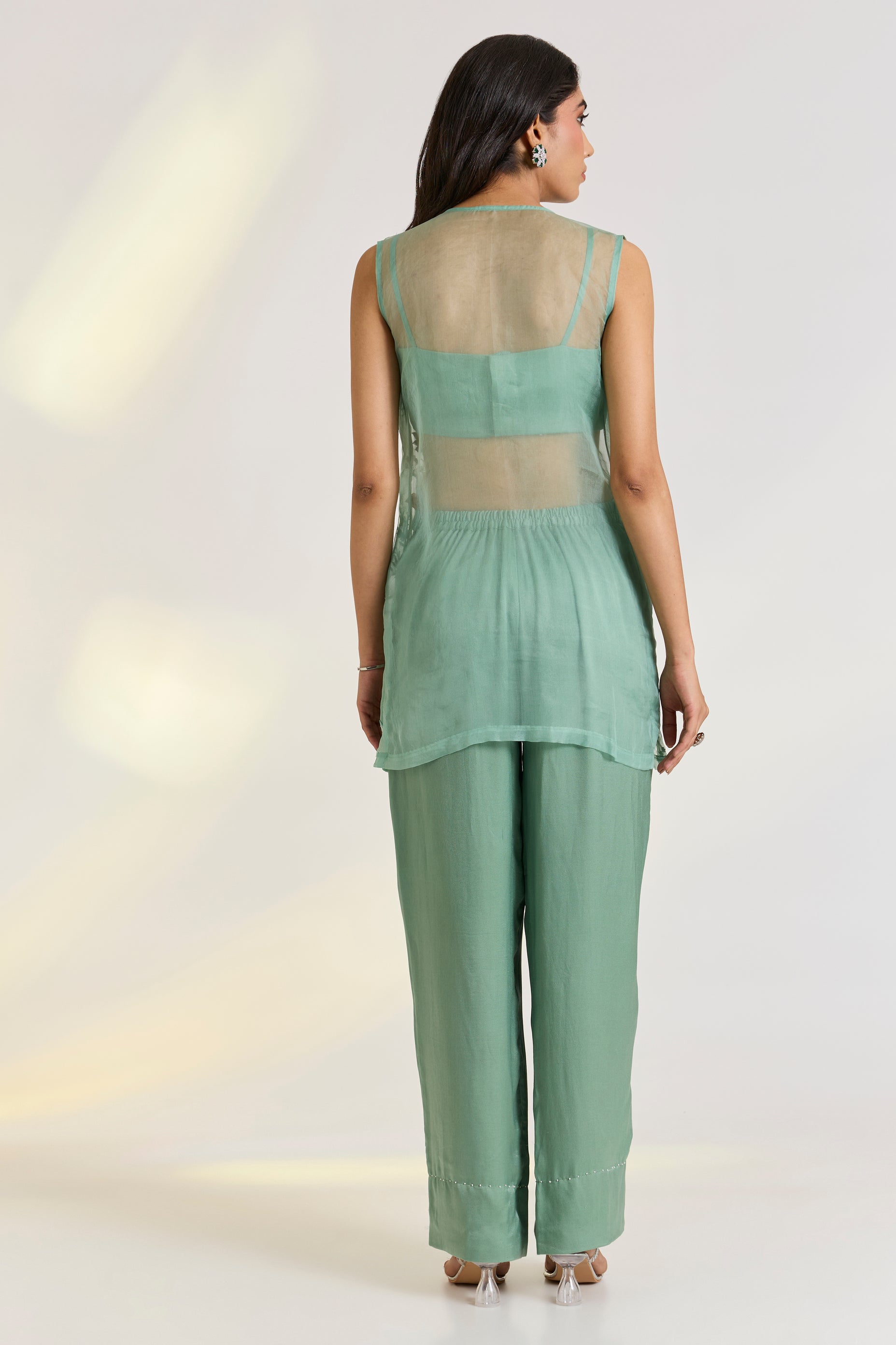 Bemberg Vire Embroidered Set at Kamakhyaa by Ewoke. This item is Bemberg, embroidered set, green set, mehendi outfit, Missing image, Nostalgia's Thread by Ewoke, Sage Green, sustainable fashion