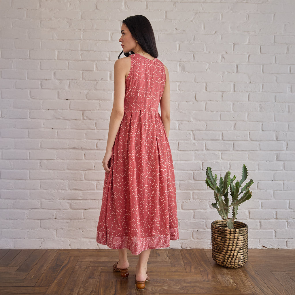 Berry Buds at Kamakhyaa by Taro. This item is Artisan made, Cotton Mulmul, Handblock Printed, Red, Sleeveless Dresses, Under $50, Whispers of Summer by Taro