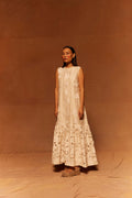 Bigaku Tier Dress at Kamakhyaa by Ahmev. This item is Cotton Silk, Dress, Embroidered, Ivory, Maximum Minimum by Ahmev, Relaxed Fit, wedding, Womenswear