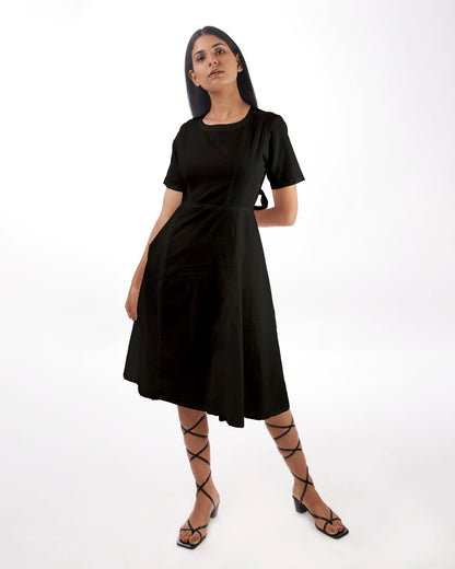 Black Backless Midi Dress at Kamakhyaa by Kamakhyaa. This item is 100% pure cotton, Black, Casual Wear, Evening Wear, FB ADS JUNE, Fitted At Waist, KKYSS, Midi Dresses, Natural, Relaxed Fit, Solids, Summer Sutra, Womenswear