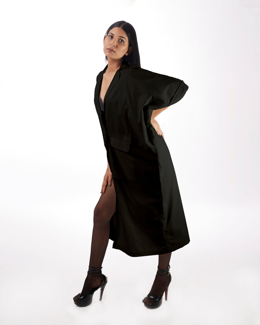 Black Blazer Dress at Kamakhyaa by Kamakhyaa. This item is 100% pure cotton, Black, Blazer Dresses, Blazers, Casual Wear, KKYSS, Midi Dresses, Natural, Relaxed Fit, Solids, Summer Sutra, Womenswear