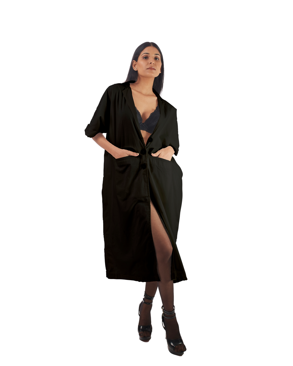 Black Blazer Dress at Kamakhyaa by Kamakhyaa. This item is 100% pure cotton, Black, Blazer Dresses, Blazers, Casual Wear, KKYSS, Midi Dresses, Natural, Relaxed Fit, Solids, Summer Sutra, Womenswear