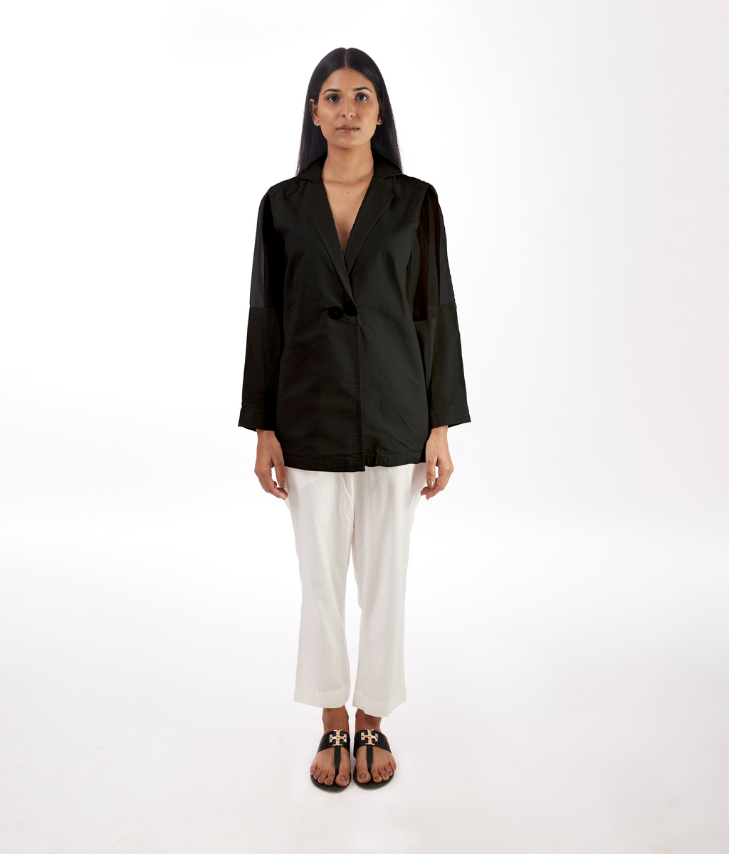 Black Blazer at Kamakhyaa by Kamakhyaa. This item is 100% pure cotton, Black, Blazers, Casual Wear, KKYSS, Natural, Regular Fit, Solids, Summer Sutra, Womenswear