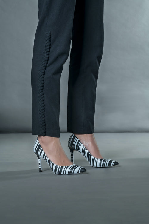 Black Braided Pants at kamakhyaa.com by Anushé Pirani. This item is Black, Cotton, Jute, Natural, Office Formals, Office Wear, Pants, Regular Fit, Solids, The Line Tales, The Line Tales by Anushe Pirani, Womenswear