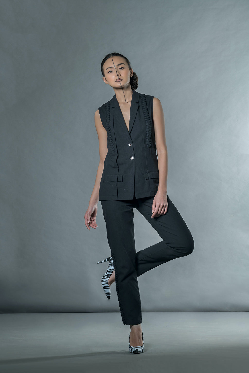 Black Braided Pants at kamakhyaa.com by Anushé Pirani. This item is Black, Cotton, Jute, Natural, Office Formals, Office Wear, Pants, Regular Fit, Solids, The Line Tales, The Line Tales by Anushe Pirani, Womenswear