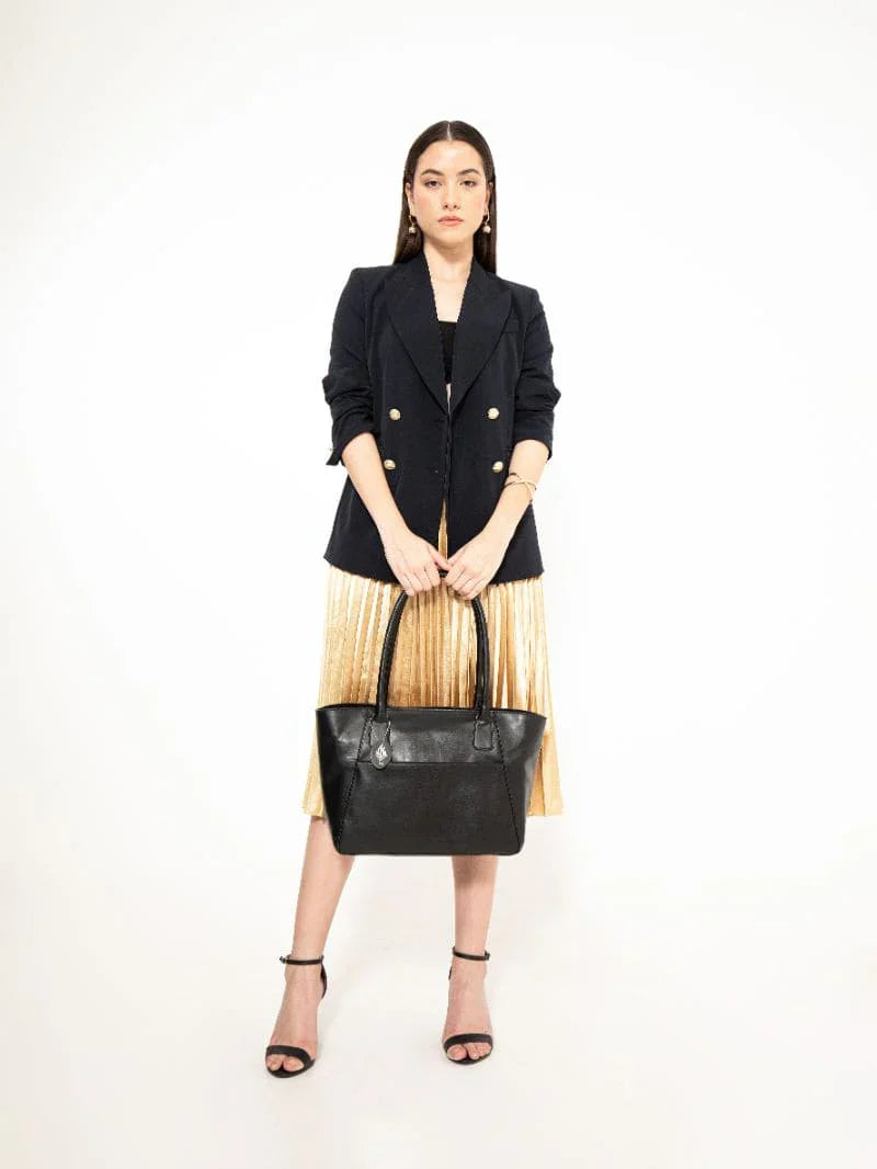 Black Casual Wear Tote Bag at Kamakhyaa by Green Hermitage. This item is Back, Cactus Leather, Casual Wear, Free Size, Hemp, Lyocell, Recycled, Solids, Tote Bags