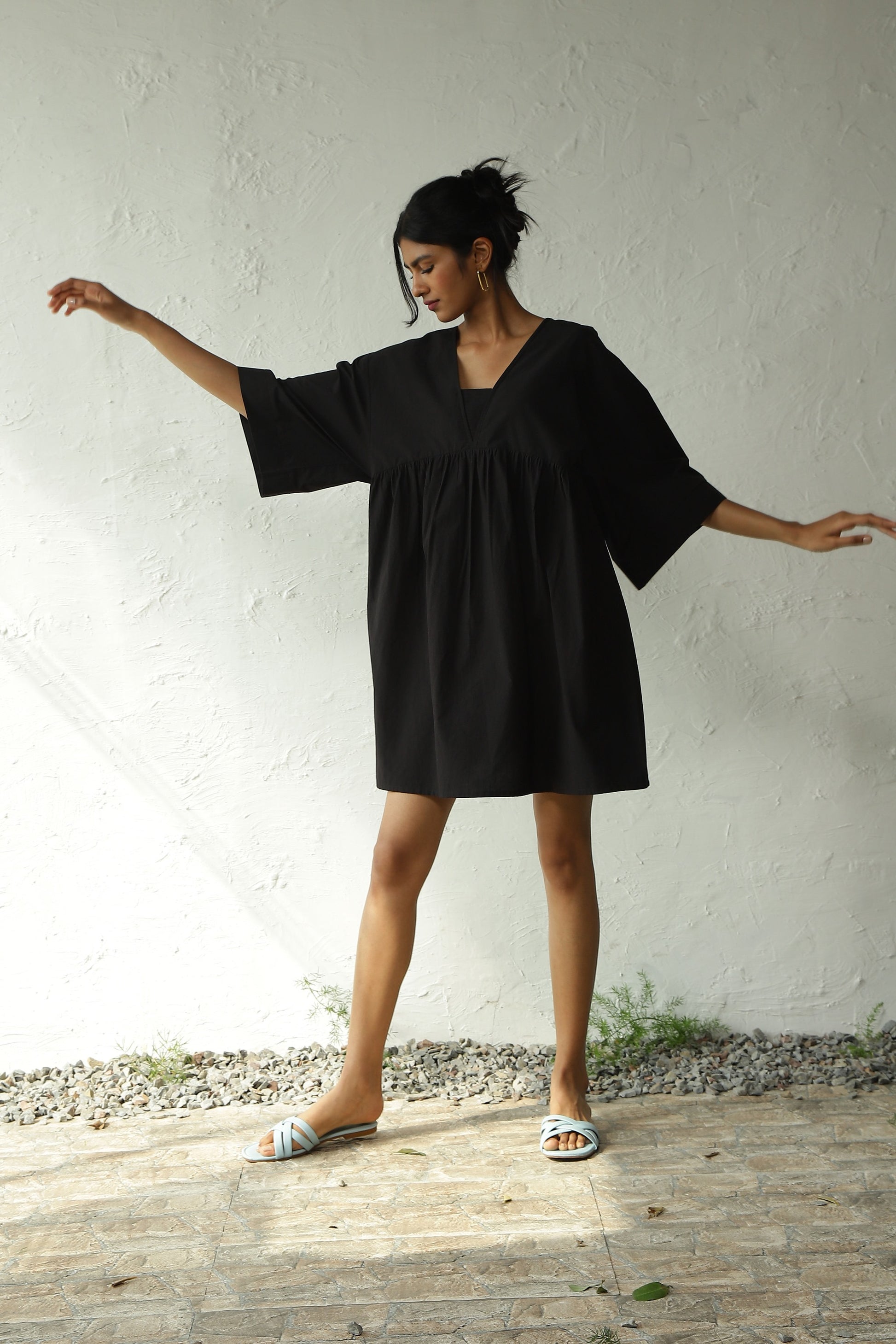Black Cotton Poplin Oversized Dress at Kamakhyaa by Canoopi. This item is Black, Canoopi, Casual Wear, Dresses, Mini Dresses, Natural, Poplin, Regular Fit, Solids, Womenswear