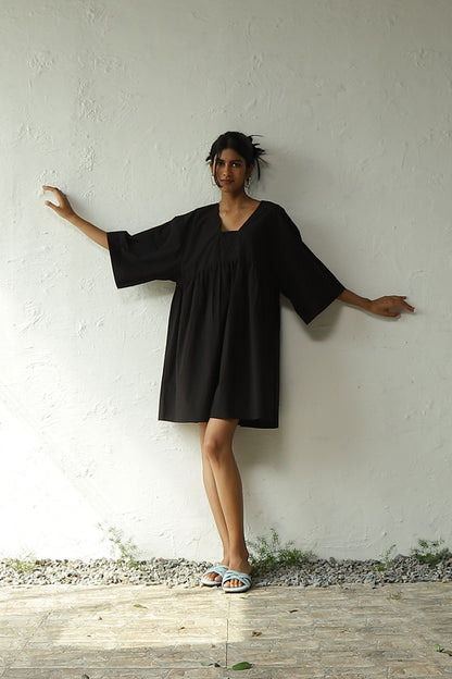 Black Cotton Poplin Oversized Dress at Kamakhyaa by Canoopi. This item is Black, Canoopi, Casual Wear, Dresses, Mini Dresses, Natural, Poplin, Regular Fit, Solids, Womenswear