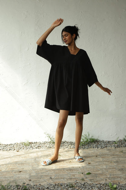 Black Cotton Poplin Oversized Dress at Kamakhyaa by Canoopi. This item is Black, Canoopi, Casual Wear, Dresses, Mini Dresses, Natural, Poplin, Regular Fit, Solids, Womenswear