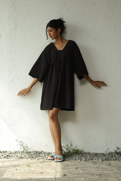 Black Cotton Poplin Oversized Dress at Kamakhyaa by Canoopi. This item is Black, Canoopi, Casual Wear, Dresses, Mini Dresses, Natural, Poplin, Regular Fit, Solids, Womenswear