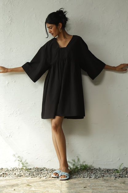 Black Cotton Poplin Oversized Dress at Kamakhyaa by Canoopi. This item is Black, Canoopi, Casual Wear, Dresses, Mini Dresses, Natural, Poplin, Regular Fit, Solids, Womenswear