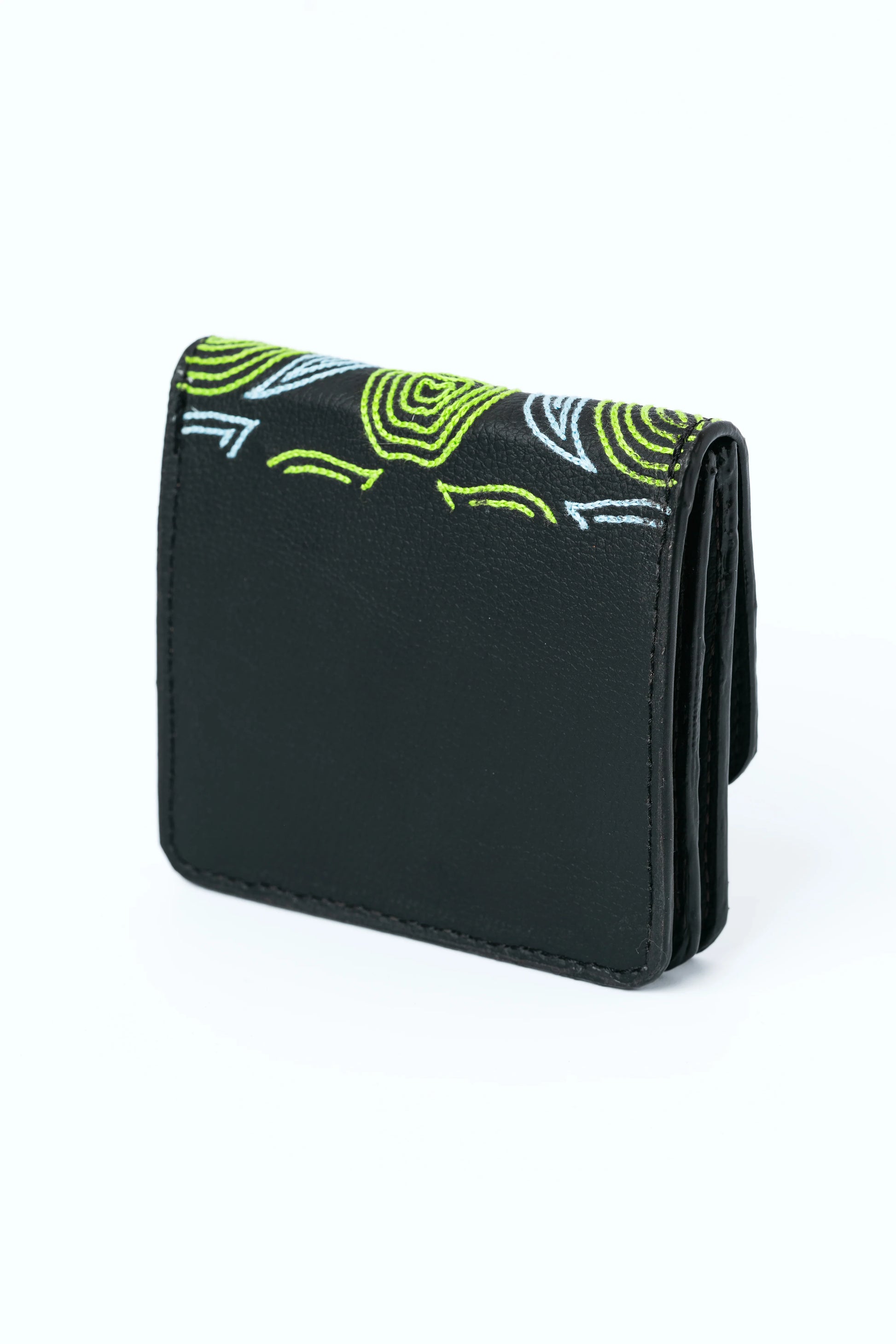 Black Embroidered Cardholder at Kamakhyaa by Green Hermitage. This item is Banjara Embroidery, Black, Cactus Leather, Cardholders, Evening Wear, Free Size, Hemp, Lyocell, Recycled