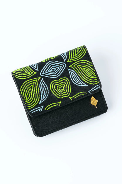 Black Embroidered Cardholder at Kamakhyaa by Green Hermitage. This item is Banjara Embroidery, Black, Cactus Leather, Cardholders, Evening Wear, Free Size, Hemp, Lyocell, Recycled