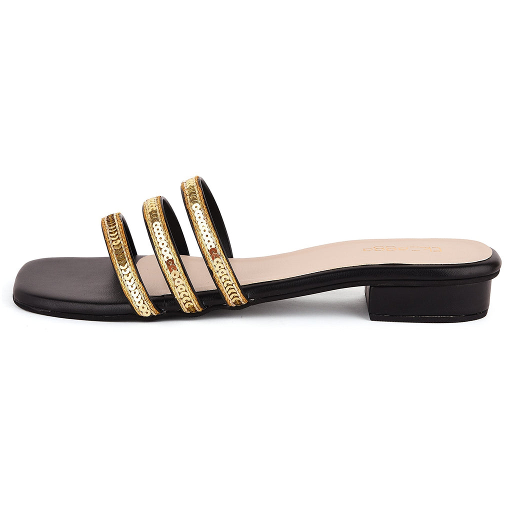 Black Embroidered Embellished Heels at Kamakhyaa by EK_agga. This item is Black, Date Night Fit, Embroidered, Festive Wear, Flats, For Daughter, Iconic Threads of Phoebe Buffay, Less than $50, Party Wear, Patent leather, Santorini, Square Toe Footwear, Vacation Wear, Vegan