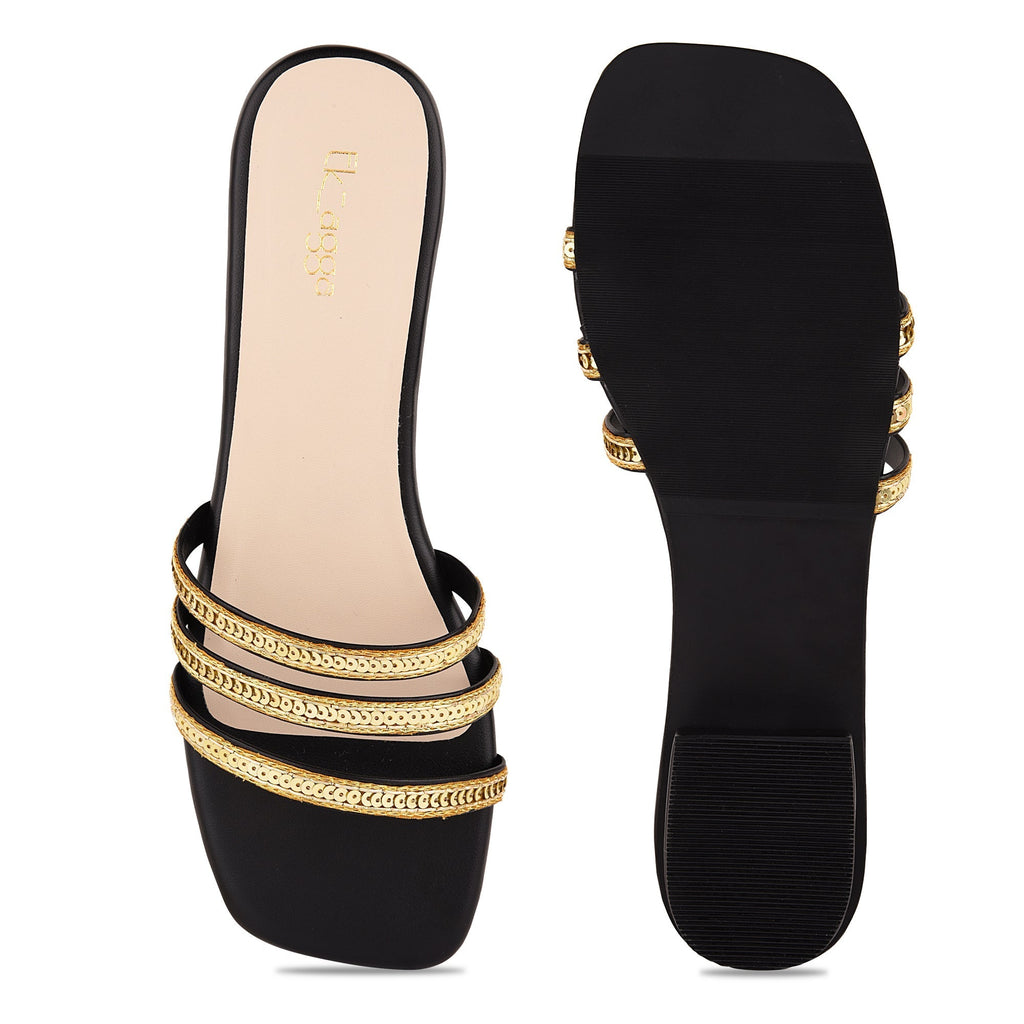 Black Embroidered Embellished Heels at Kamakhyaa by EK_agga. This item is Black, Date Night Fit, Embroidered, Festive Wear, Flats, For Daughter, Iconic Threads of Phoebe Buffay, Less than $50, Party Wear, Patent leather, Santorini, Square Toe Footwear, Vacation Wear, Vegan