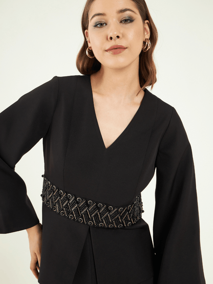 Black Fine Crepe Co-ord Set at Kamakhyaa by Bohobi. This item is Black, Fine Banana Crepe, Office Wear, Office Wear Co-ords, Regular Fit, Solids, Toxin free