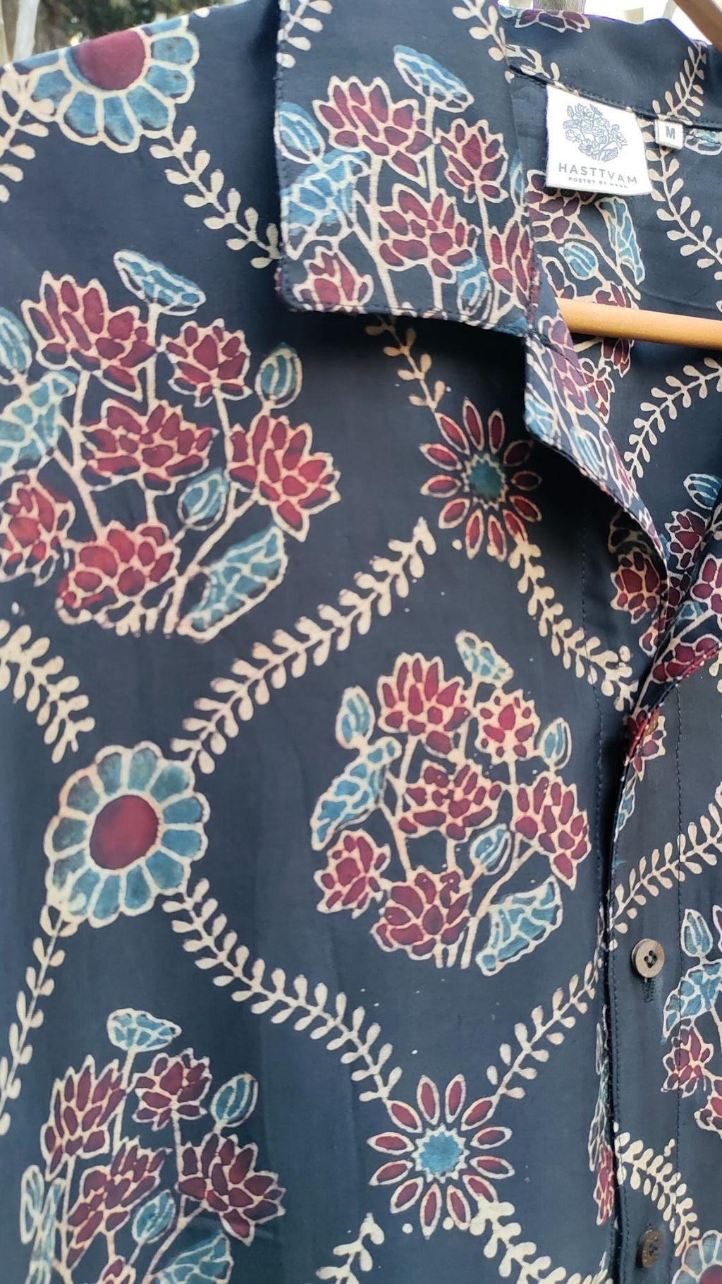 Black Hand Block Printed Shirt at Kamakhyaa by Hasttvam. This item is Black, Casual Wear, Floral, Handmade by Artisans, Modal silk, Natural dyes, Relaxed Fit, Respondible production and Vegan