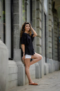 Black Handwoven Shirt at Kamakhyaa by Krushnachuda. This item is Black, Chilika by Krushnachuda, Handloom Cotton, Loose Fit, Natural Dye, Organic, Outerwear, Self Design, Under $100, Womenswear