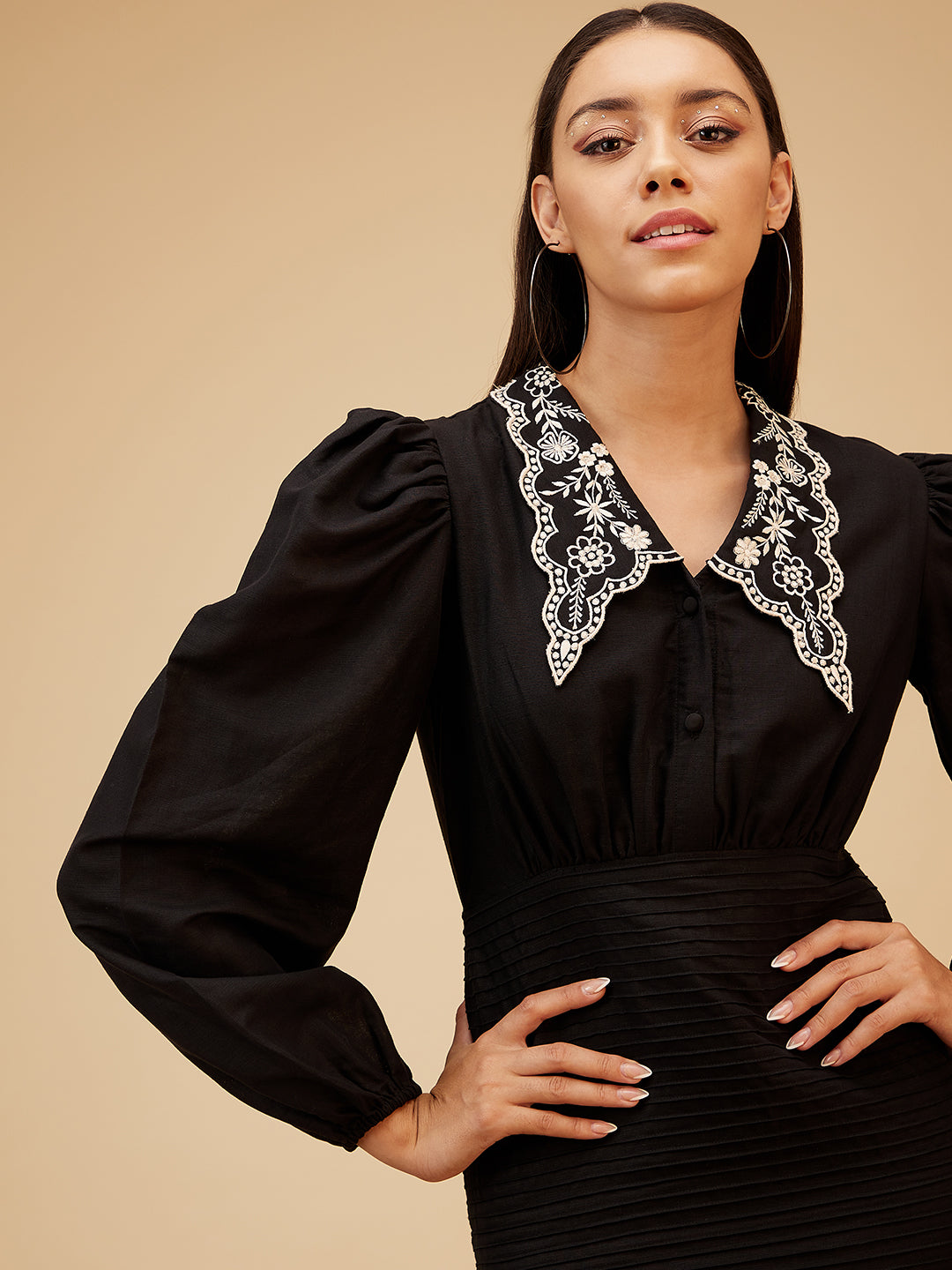 Black Linen Mini Dress | Black Mini Dress | Mini Dress with collars Kamakhyaa Black Linen Mini Dress | Black Mini Dress | Mini Dress with collars Kamakhyaa