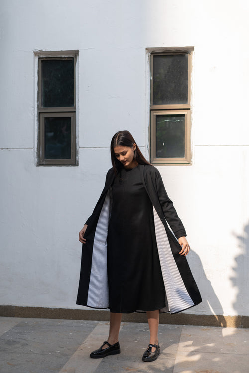 Black Merino Wool Alaska Set at Kamakhyaa by Raas. This item is Black, Merino Wool, Regular Fit, Uru by Raas, Winter WearOffice Wear Co-ords, Woven