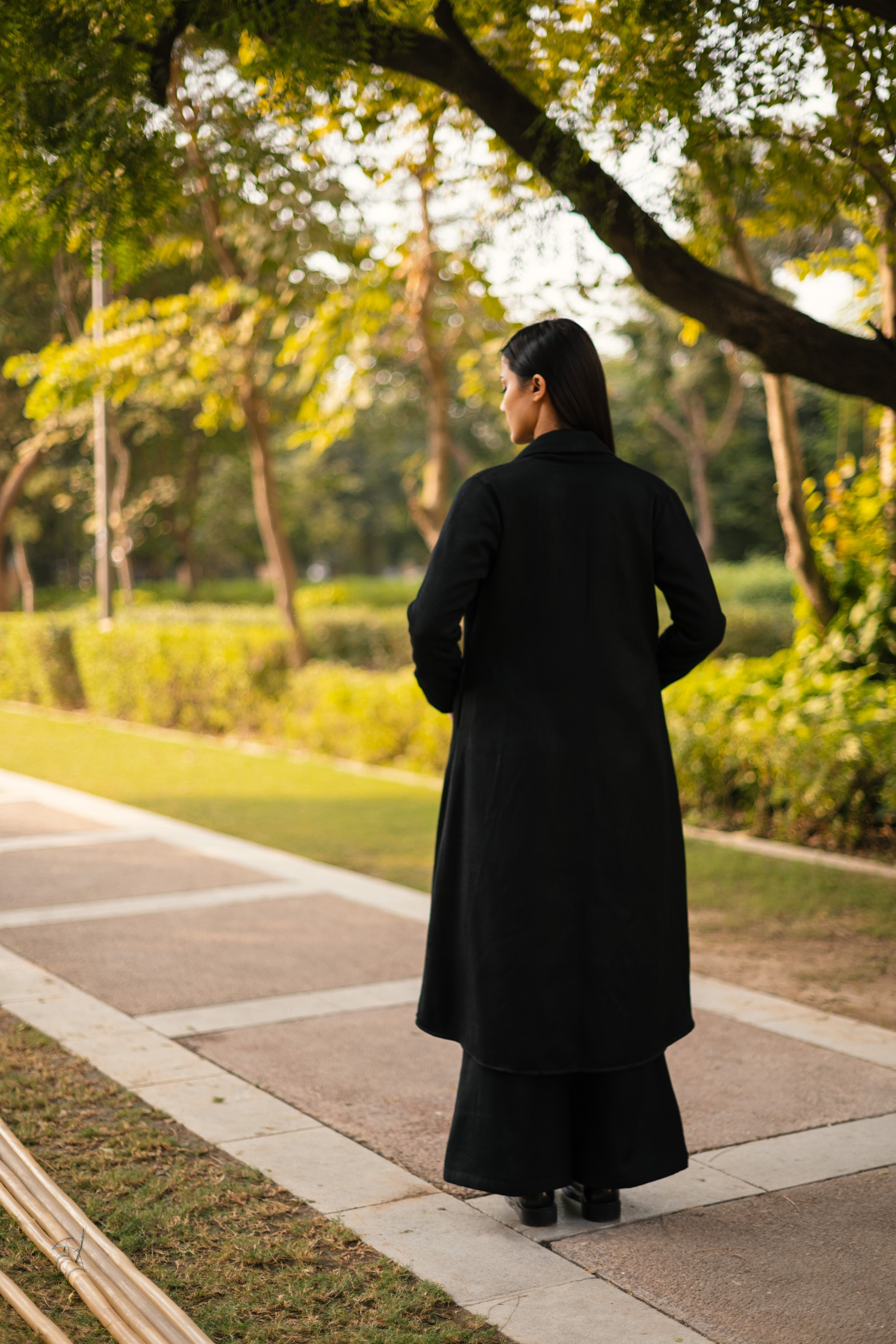 Black Merino Wool Alaska Set at Kamakhyaa by Raas. This item is Black, Merino Wool, Regular Fit, Uru by Raas, Winter WearOffice Wear Co-ords, Woven