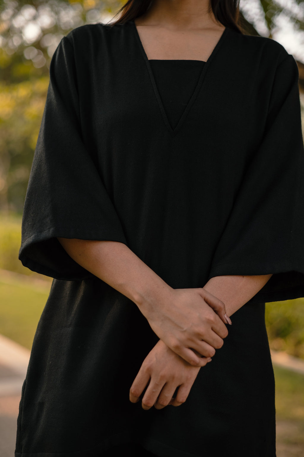 Black Merino Wool Dark Dimension Set at Kamakhyaa by Raas. This item is Black, Merino Wool, Regular Fit, Uru by Raas, Winter WearOffice Wear Co-ords, Woven