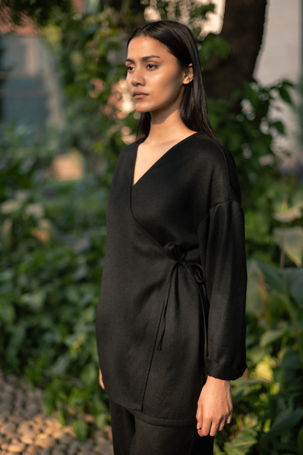 Black Merino Wool Pansy Set at Kamakhyaa by Raas. This item is Black, Merino Wool, Regular Fit, Uru by Raas, Winter WearOffice Wear Co-ords, Woven