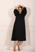 Black Midi Dress at Kamakhyaa by MOH-The Eternal Dhaga. This item is Azo Free Dye, Black, Casual Wear, Dresses, Midi Dresses, Moh-The eternal Dhaga, Natural, Natural with azo free dyes, Poplin, Womenswear