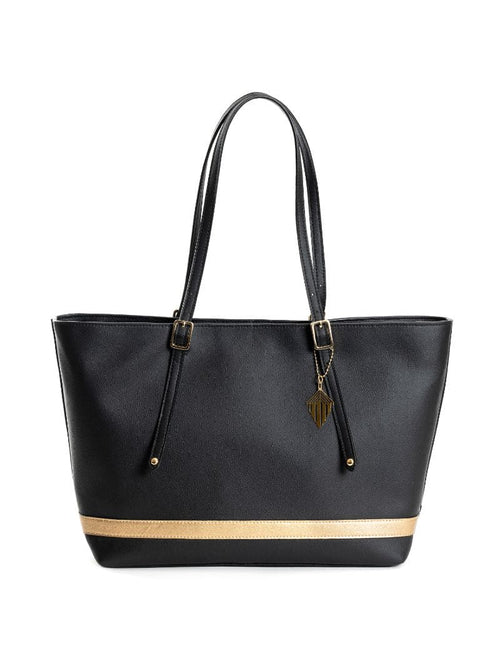 Black Office Wear Tote Bag at Kamakhyaa by Green Hermitage. This item is Back, Cactus Leather, Free Size, Hemp, Lyocell, Office Wear, Recycled, Solids, Tote Bags