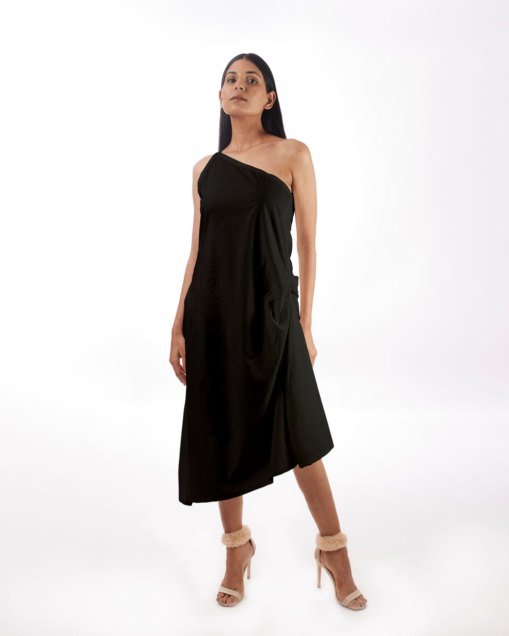 Black One Shoulder Dress at Kamakhyaa by Kamakhyaa. This item is 100% pure cotton, Black, Evening Wear, FB ADS JUNE, KKYSS, Natural, One Shoulder Dresses, Regular Fit, Solids, Summer Sutra, Womenswear