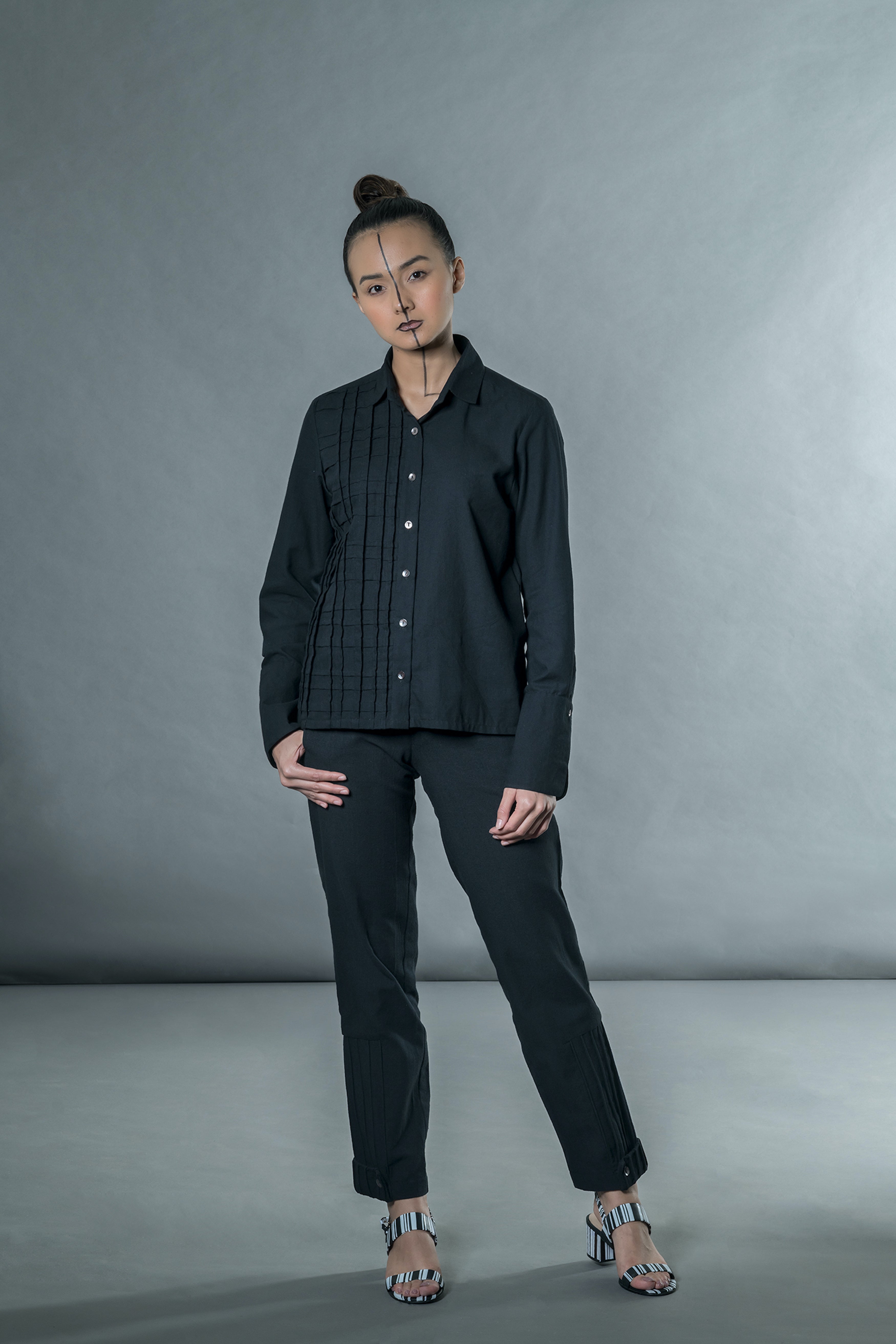 Black Pants with Corded Patch at kamakhyaa.com by Anushé Pirani. This item is Anushe Pirani Sale, Black, Handwoven Jute Cotton, July Sale, July Sale 2023, Natural, Office Wear, Pants, Regular Fit, Solids, The Line Tales, The Line Tales by Anushe Pirani, Womenswear