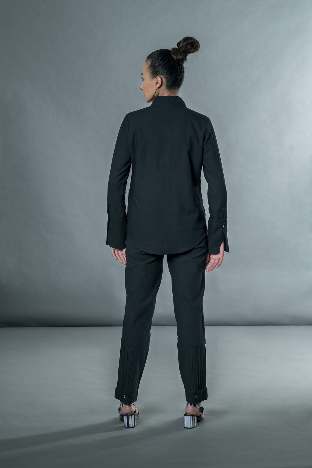 Black Pants with Corded Patch at kamakhyaa.com by Anushé Pirani. This item is Anushe Pirani Sale, Black, Handwoven Jute Cotton, July Sale, July Sale 2023, Natural, Office Wear, Pants, Regular Fit, Solids, The Line Tales, The Line Tales by Anushe Pirani, Womenswear