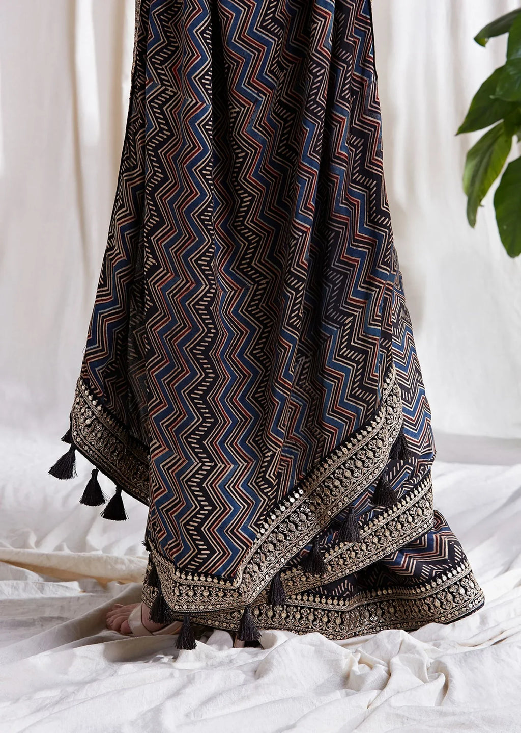 Black Printed Saree with Blouse at Kamakhyaa by Hasttvam. This item is Black, Festive Wear, Floral, Modal silk, Natural dyes, Relaxed Fit, Respondible production and Vegan