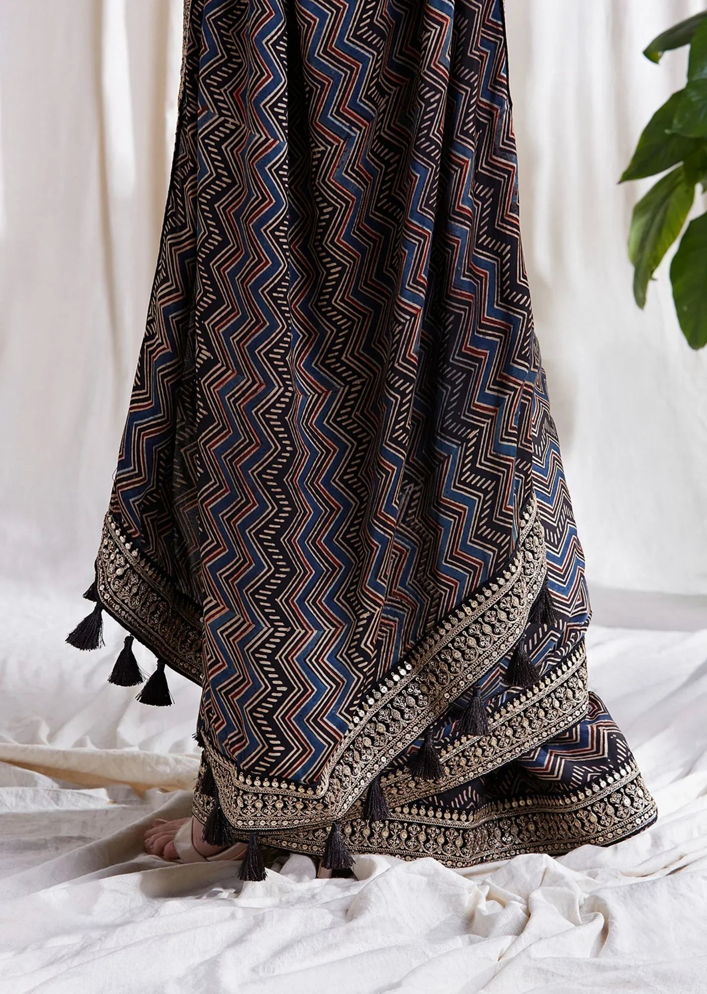 Black Printed Saree with Blouse at Kamakhyaa by Hasttvam. This item is Black, Festive Wear, Floral, Modal silk, Natural dyes, Relaxed Fit, Respondible production and Vegan