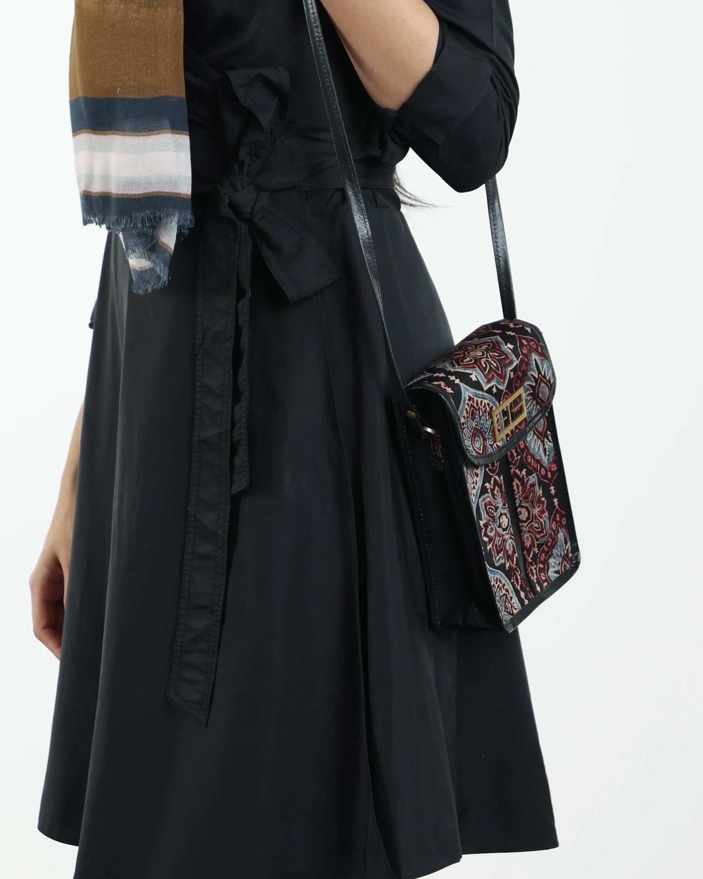 Black Resort Wear Sling Bag at Kamakhyaa by The Indian Trunk. This item is Artisan Made, Batik Prints, Black, Free Size, leather, Modal SIlk, Resort Wear, Sling Bags