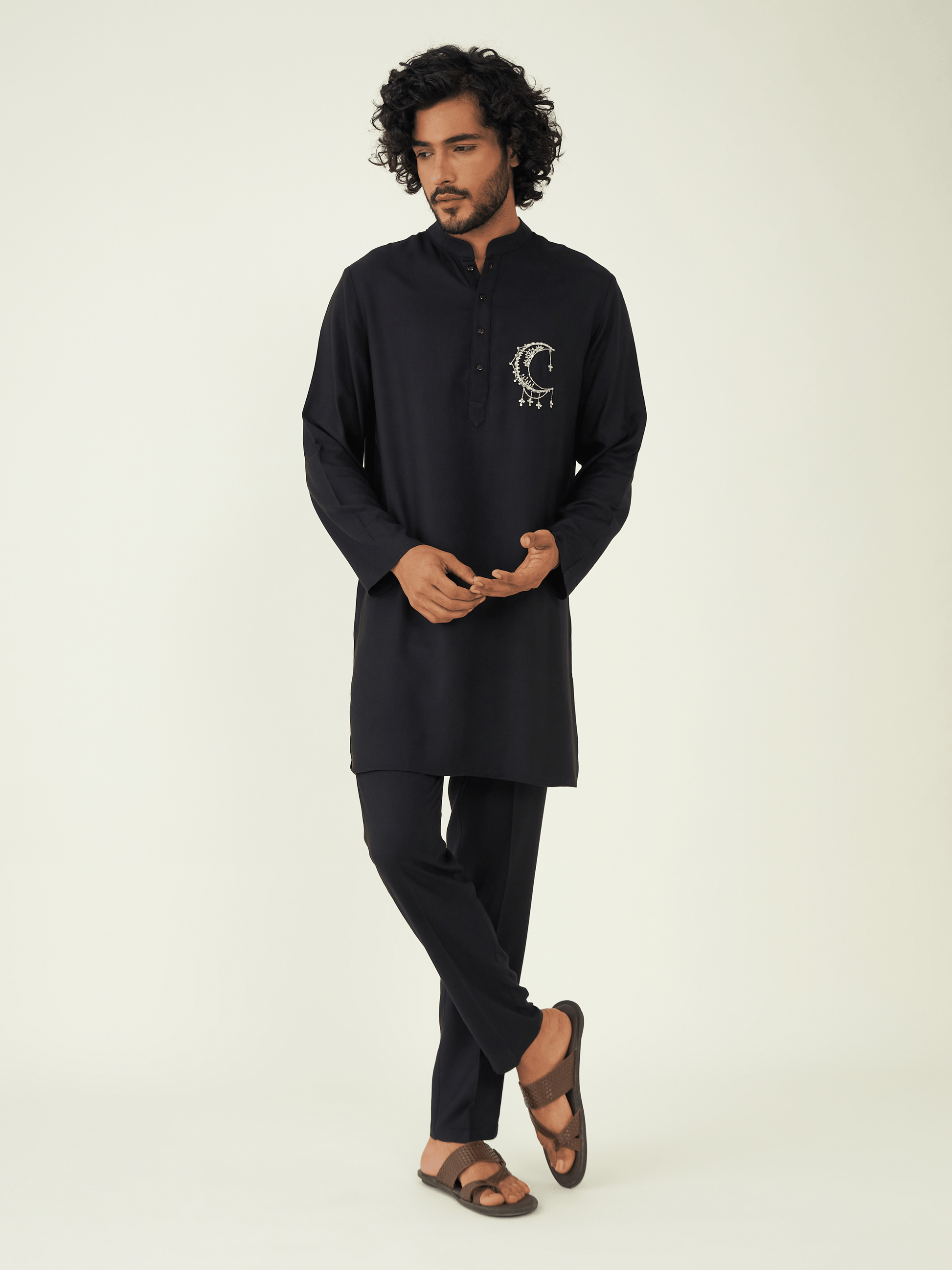 Black Silk Rayon Kurta Set at Kamakhyaa by RoohbyRidhimaa. This item is Black, Festive Wear, Kurta Pant Sets, Men Kurta Pant Sets, Menswear By RoohbyRidhimaa, Qala By RoohbyRidhimaa, Rayon, Regular Fit, Silk Rayon, Solids