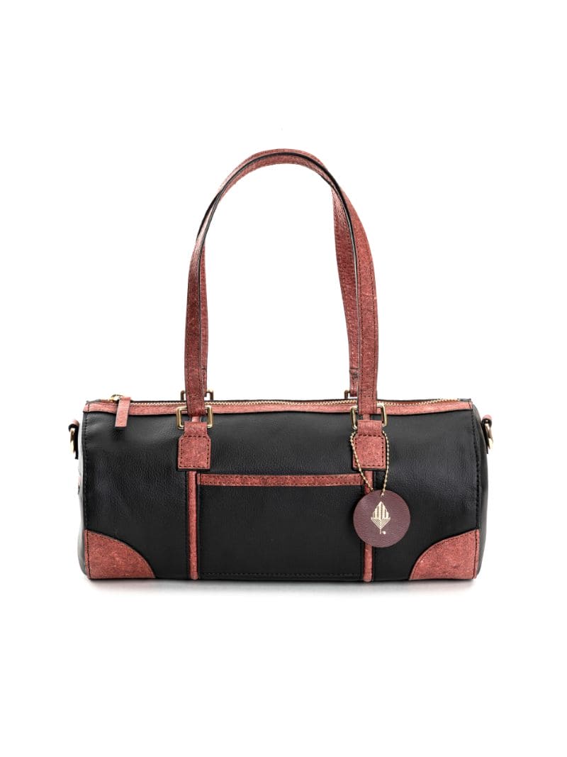 Black Solid Duffle Bag at Kamakhyaa by Green Hermitage. This item is Black, Cactus Leather, Casual Wear, Coconut Leather, Duffle Bags, Free Size, Hemp, Lyocell, Recycled, Solids