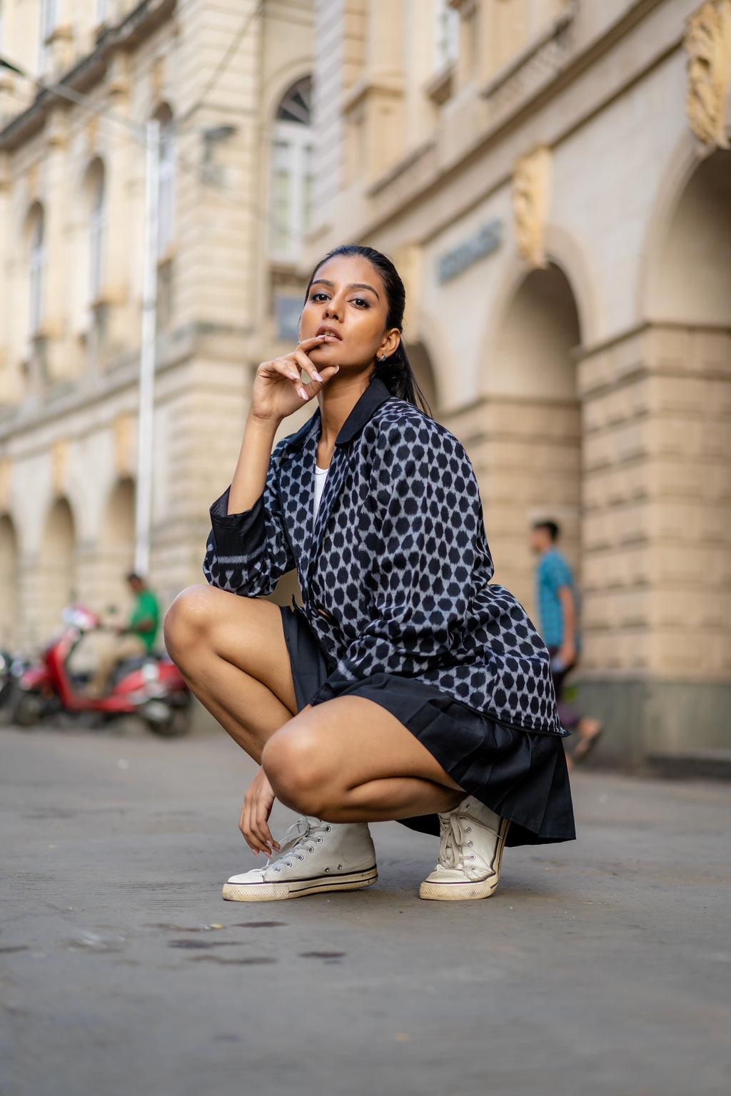 Black Work Wear Contrast Collared Blazer at Kamakhyaa by Krushnachuda. This item is Black, Handloom Cotton, Ikat Print, Jackets, Natural Dye, Organic, Regular Fit, Work Wear