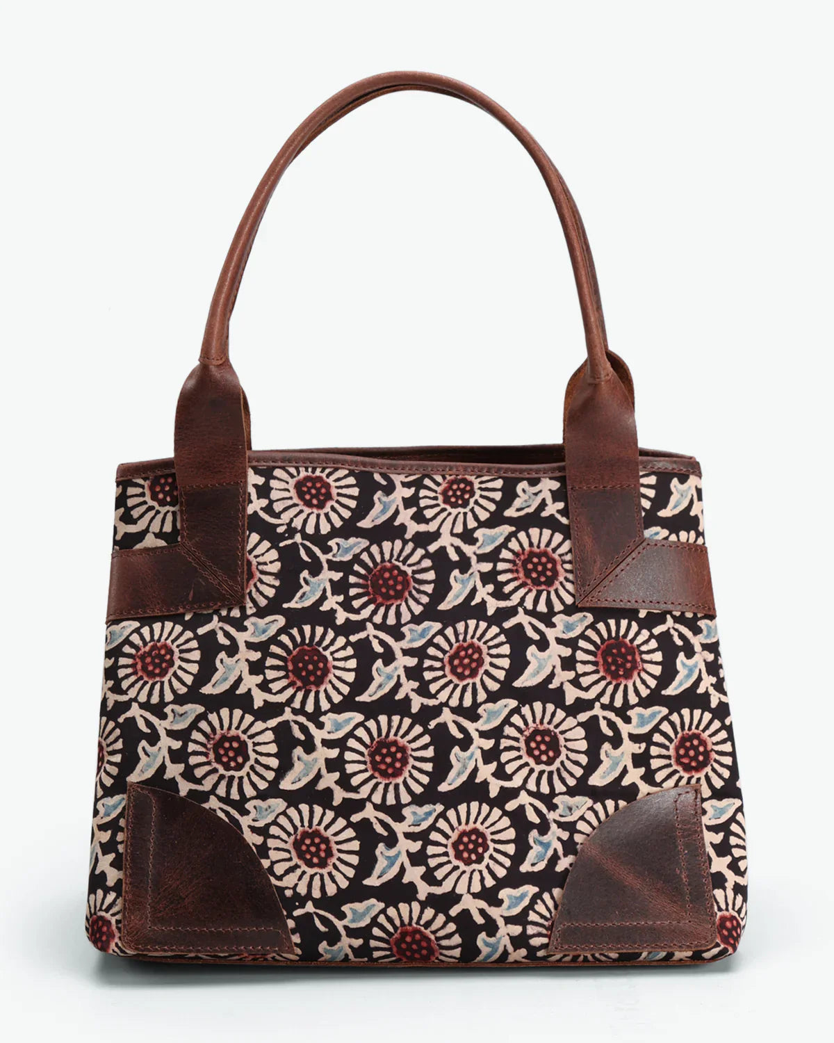 Block Prints Hand Bag at Kamakhyaa by The Indian Trunk. This item is Artisan Made, Block Prints, Brown, Casual Wear, Free Size, Hand Bags, leather, Modal SIlk