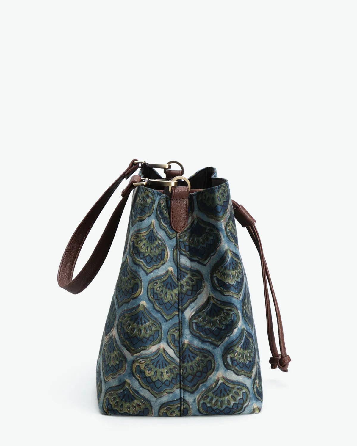 Block Prints Hand Bag at Kamakhyaa by The Indian Trunk. This item is Artisan Made, Block Prints, Blue, Casual Wear, Free Size, Hand Bags, leather, Modal SIlk