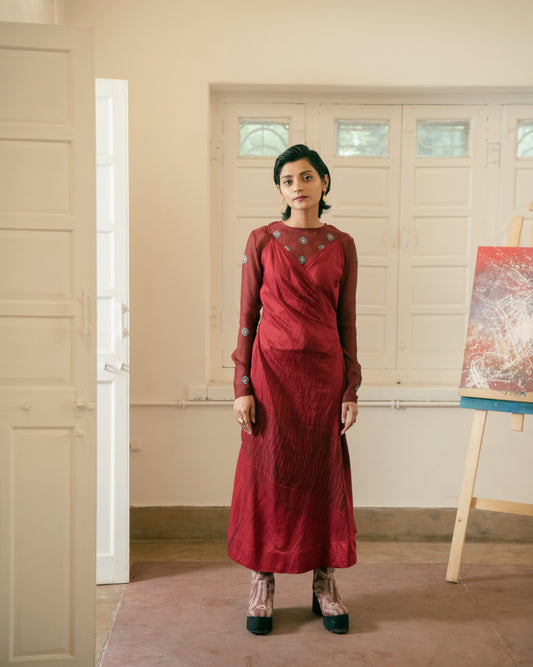 Blood Martina at Kamakhyaa by The Loom Art. This item is Casual Wear, Chanderi Organza Silk, For Daughter, July Sale, July Sale 2023, Lucid Dreams, Luicid Dream, Maxi Dresses, Organic, Red, Silk, Solids, Womenswear