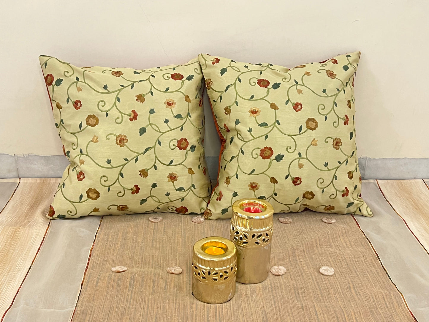 Bloom Scatter Cushion Cover Sets at Kamakhyaa by Aetherea. This item is Beige, Cotton, Cushion covers, Floral, Home, Upcycled