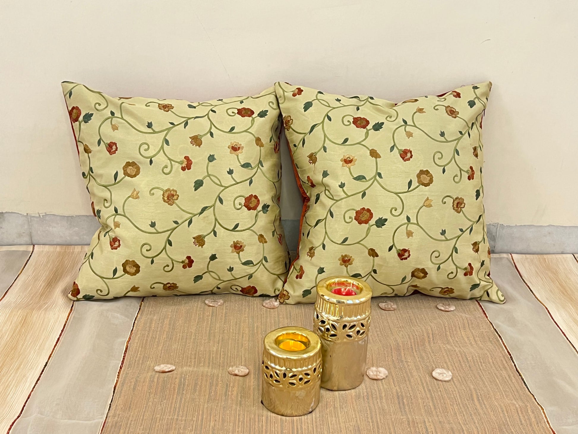 Bloom Scatter Cushion Cover Sets at Kamakhyaa by Aetherea. This item is Beige, Cotton, Cushion covers, Floral, Home, Upcycled