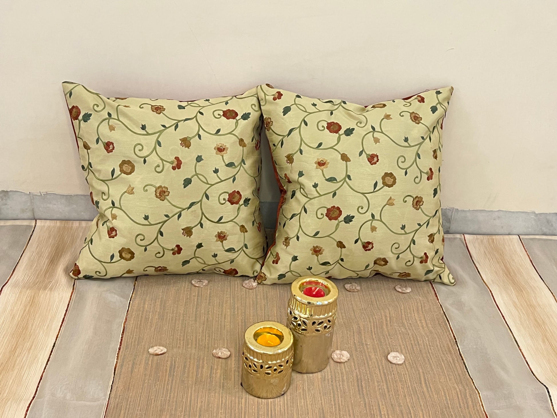 Bloom Scatter Cushion Cover Sets at Kamakhyaa by Aetherea. This item is Beige, Cotton, Cushion covers, Floral, Home, Upcycled