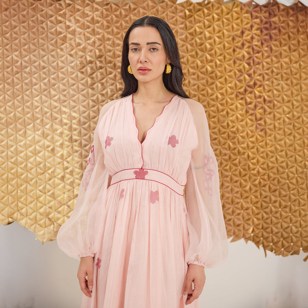 Blossom Blush at Kamakhyaa by The Loom Art. This item is A line Dresses, Artisan made, Eco friendly, Fluer De Code by The Loom Art, Hand Embroidered, Handwoven, Handwoven Cotton Silk, Pink