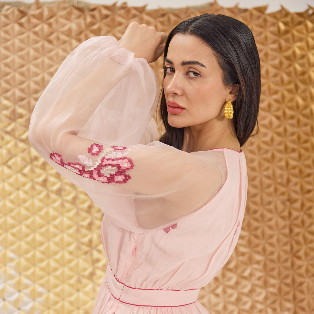 Blossom Blush at Kamakhyaa by The Loom Art. This item is A line Dresses, Artisan made, Eco friendly, Fluer De Code by The Loom Art, Hand Embroidered, Handwoven, Handwoven Cotton Silk, Pink