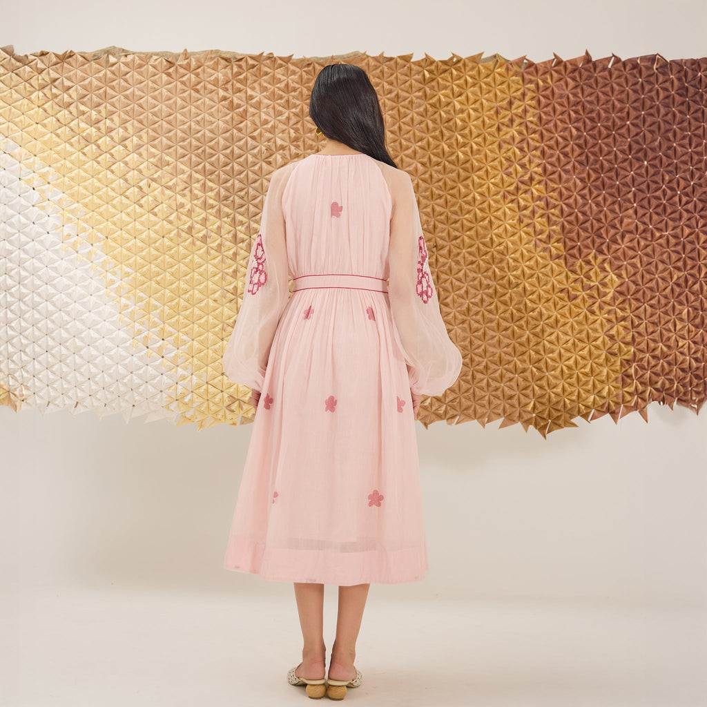 Blossom Blush at Kamakhyaa by The Loom Art. This item is A line Dresses, Artisan made, Eco friendly, Fluer De Code by The Loom Art, Hand Embroidered, Handwoven, Handwoven Cotton Silk, Pink