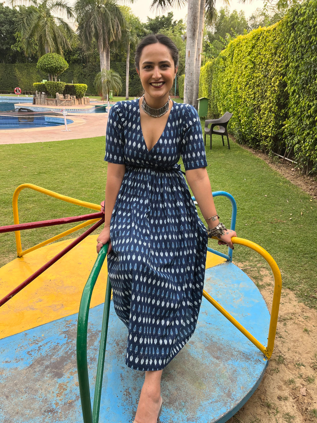 Blue Angrakha With Solid White Pants at Kamakhyaa by Kamakhyaa. This item is 100% pure cotton, Blue, Festive Wear, Indian Wear, KKYSS, Kurta Pant Sets, Natural, Prints, Regular Fit, Summer Sutra, Womenswear