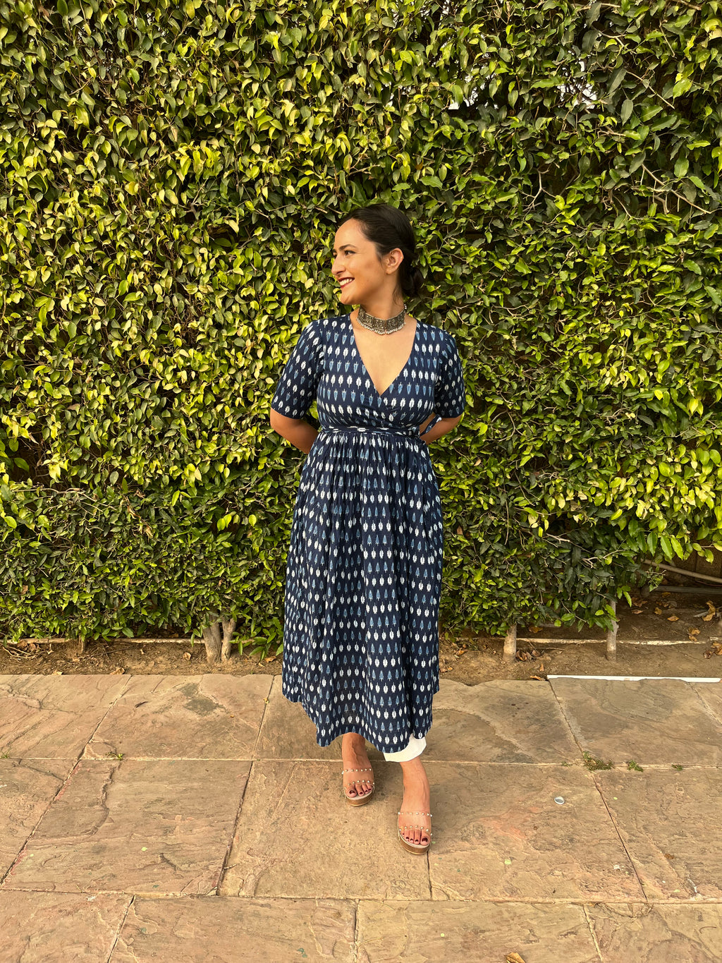 Blue Angrakha With Solid White Pants at Kamakhyaa by Kamakhyaa. This item is 100% pure cotton, Blue, Festive Wear, Indian Wear, KKYSS, Kurta Pant Sets, Natural, Prints, Regular Fit, Summer Sutra, Womenswear