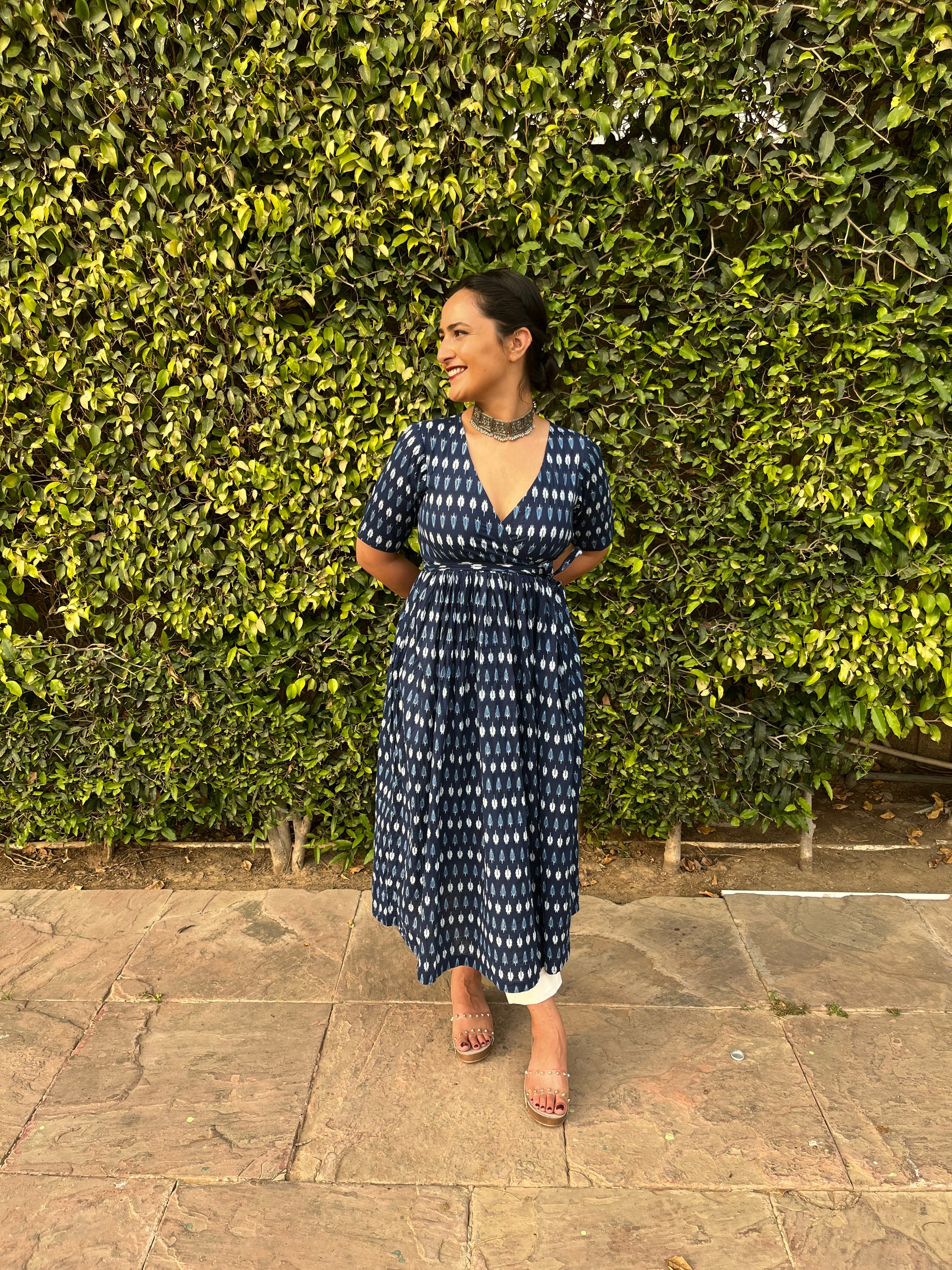 Blue Angrakha With Solid White Pants at Kamakhyaa by Kamakhyaa. This item is 100% pure cotton, Blue, Festive Wear, Indian Wear, KKYSS, Kurta Pant Sets, Natural, Prints, Regular Fit, Summer Sutra, Womenswear